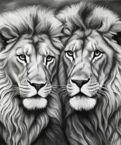 Black And White Lions Diamond Painting