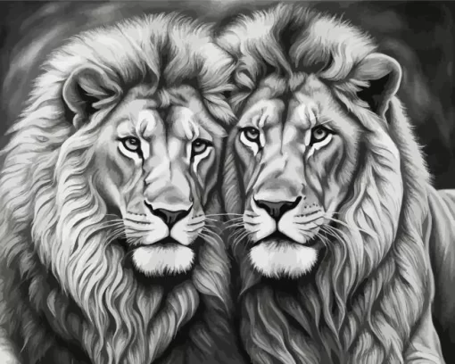 Black And White Lions Diamond Painting