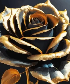 Black Rose With Golden Petals Diamond Painting