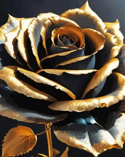 Black Rose With Golden Petals Diamond Painting