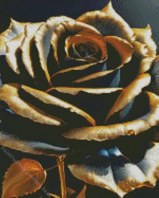 Black Rose With Golden Petals Diamond Painting