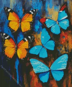 Blue And Orange Butterflies Diamond Painting