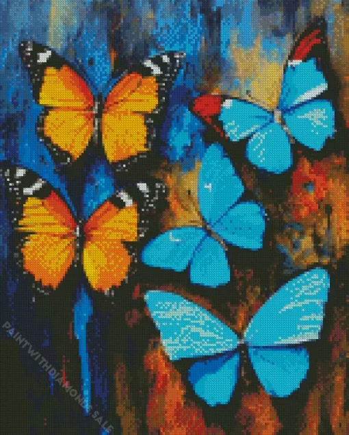 Blue And Orange Butterflies Diamond Painting