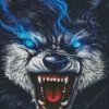 Blue Eyed Growling Wolf Diamond Painting