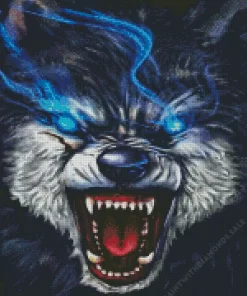 Blue Eyed Growling Wolf Diamond Painting