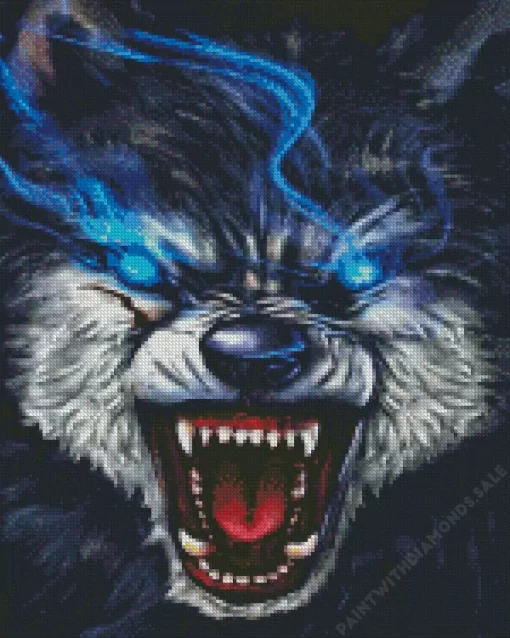 Blue Eyed Growling Wolf Diamond Painting