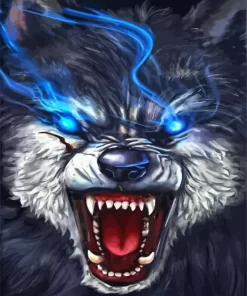 Blue Eyed Growling Wolf Diamond Painting