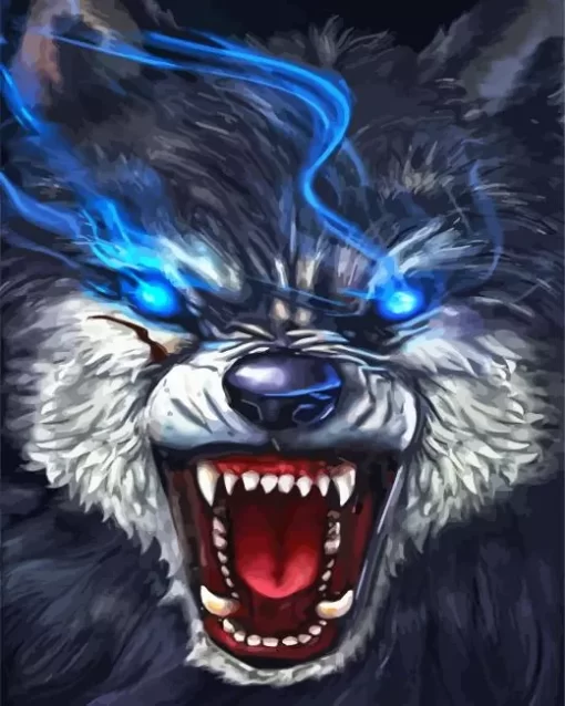 Blue Eyed Growling Wolf Diamond Painting