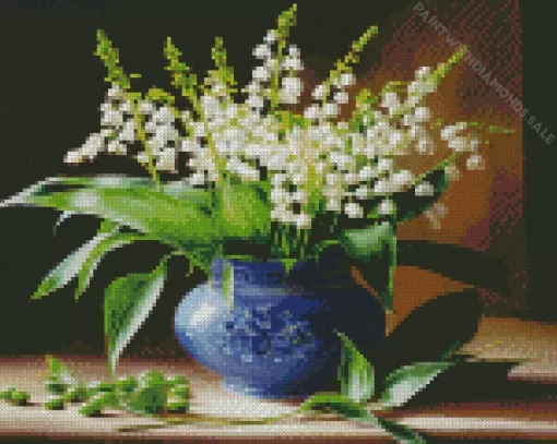 Blue Vase Lily Of The Valley Diamond Painting