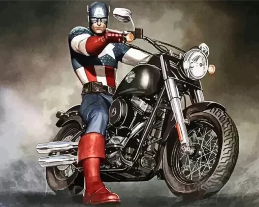 captain america on motorcycle Diamond With Numbers