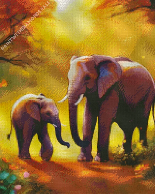 Cartoon Elephants Diamond Painting