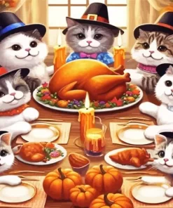 Cats Celebrating Thanksgiving Diamond Paintings