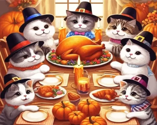 Cats Celebrating Thanksgiving Diamond Paintings