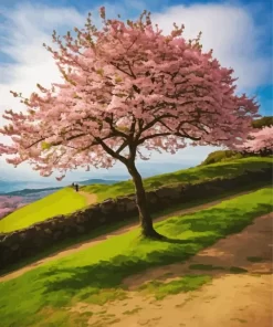 Cherry Blossom Tree On A Hill Diamond Painting