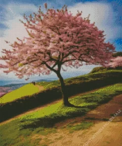 Cherry Blossom Tree On A Hill Diamond Painting