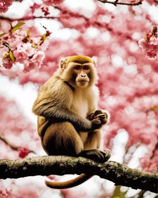 Cherry Blossoms And Monkey Diamond Painting