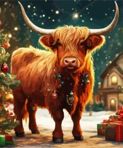 Christmas Highland Cow Diamond Painting