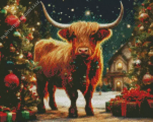 Christmas Highland Cow Diamond Painting