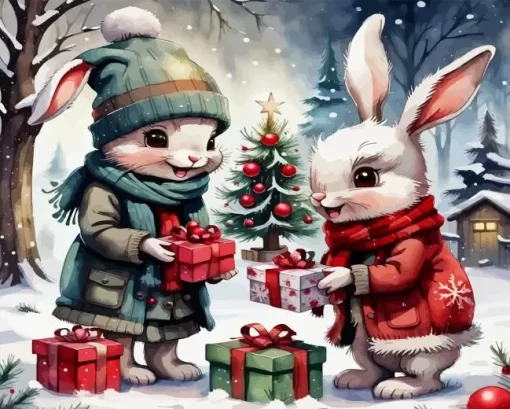 Christmas Bunnies Diamond Paintings