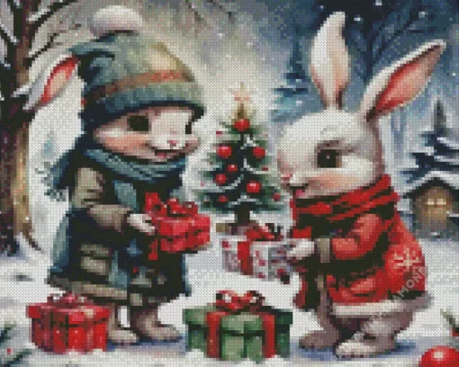 Christmas Bunnies Diamond Paintings