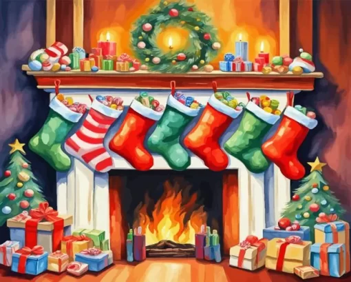 Christmas Fire Place Diamond Paintings