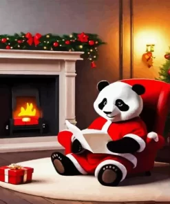 Christmas Panda Reading Diamond Paintings