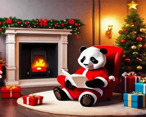 Christmas Panda Reading Diamond Paintings