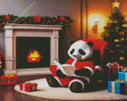 Christmas Panda Reading Diamond Paintings