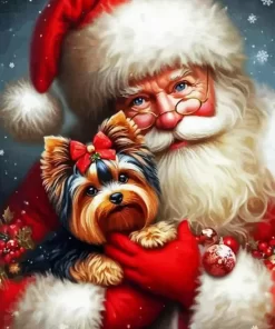 Christmas Santa And Dog Diamond Paintings