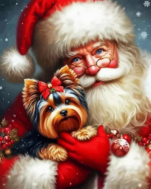 Christmas Santa And Dog Diamond Paintings