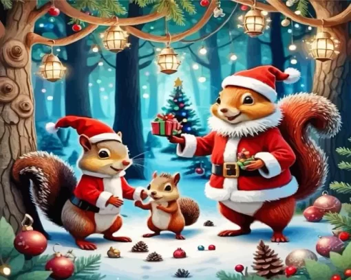 Squirrels Christmas Diamond Paintings