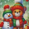 Christmas Teddy Bear And Snowman Diamond Paintings