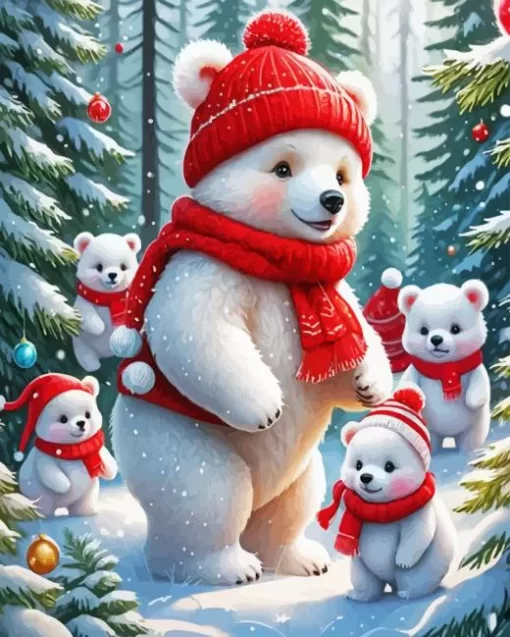 Christmas White Bears Diamond Paintings