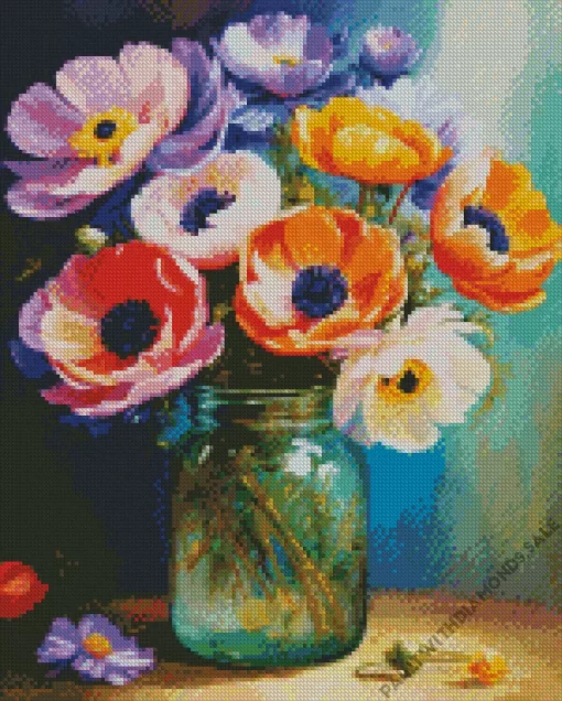 Colorful Anemone In Jar Diamond Painting