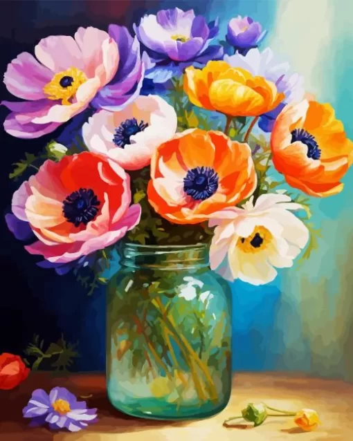 Colorful Anemone In Jar Diamond Painting