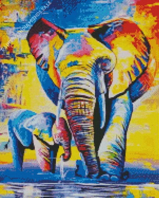 Colorful Elephants Family Diamond Painting