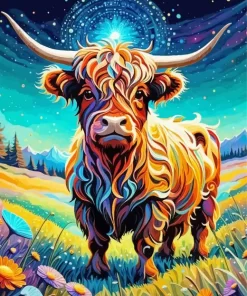 Colorful Highland Cow Diamond Painting