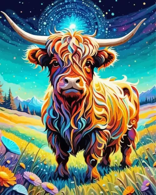 Colorful Highland Cow Diamond Painting