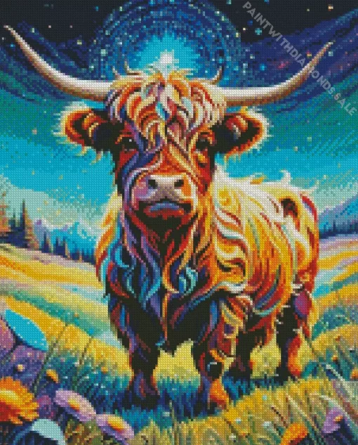 Colorful Highland Cow Diamond Painting