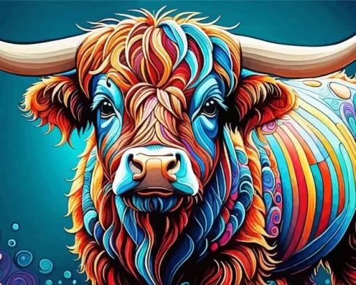 Colorful Highland Cow Art Diamond Painting