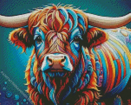 Colorful Highland Cow Art Diamond Painting