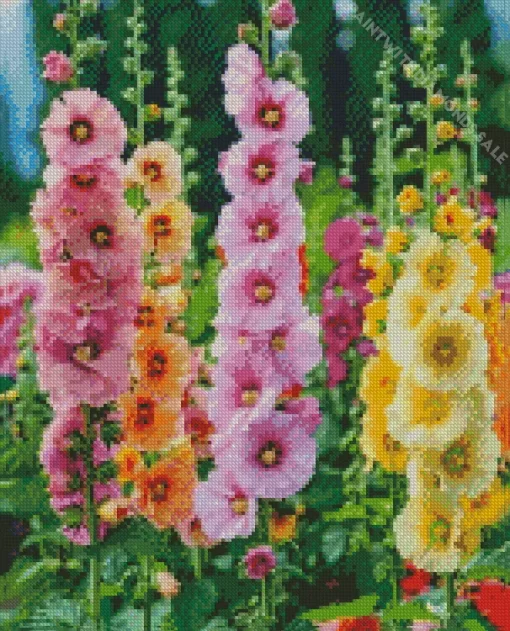 Colorful Hollyhocks Diamond Painting