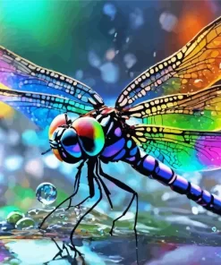 Colorful Dragonfly And Water Drops Diamond Painting