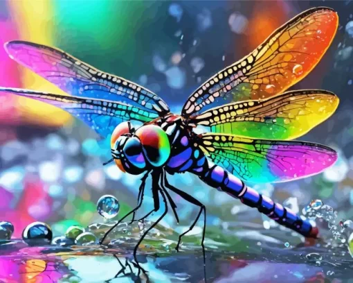 Colorful Dragonfly And Water Drops Diamond Painting