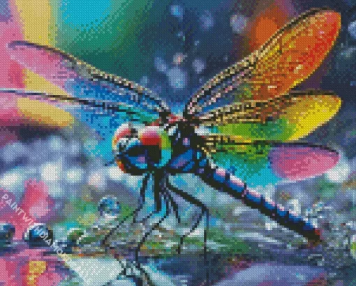 Colorful Dragonfly And Water Drops Diamond Painting