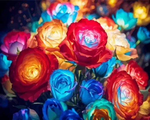 Colorful Glowing Roses Diamond Painting