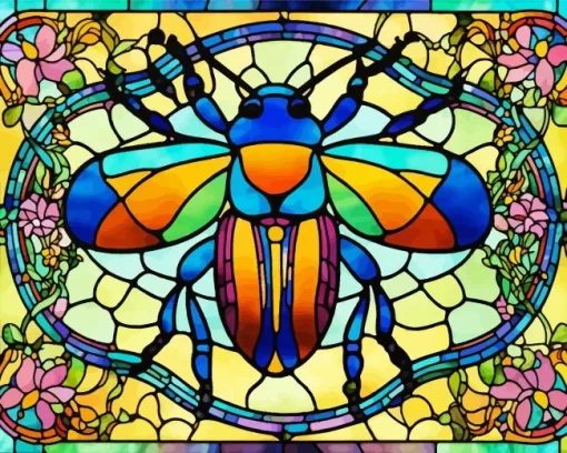 Colorful Ladybug Stained Glass Diamond Painting