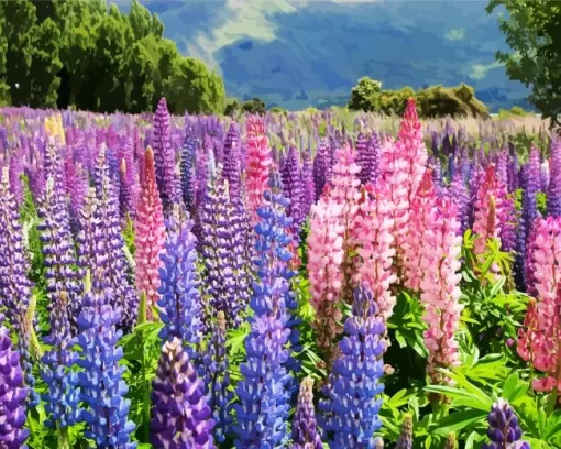 Colorful Lupine Flower Field Diamond Painting