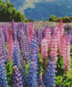 Colorful Lupine Flower Field Diamond Painting