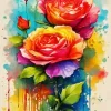 Colorful Splatter Roses Art Diamond Painting